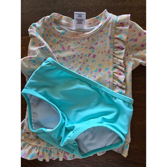 Ruffle Butts 2T Girls Swimsuit Set Confetti Print Rash Guard Turquoise Bottoms - Picture 1 of 7